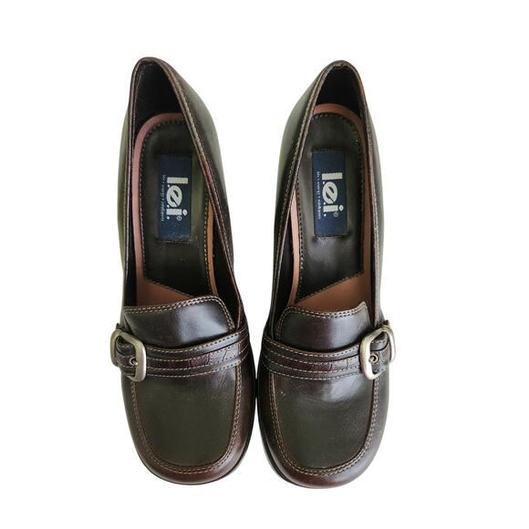 LEI brown faux leather Mary Jane Shoes sz 8 buckle detail Y2K Witchy Academia - Picture 1 of 6